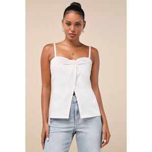 Lulus Darling Success Ivory Notched Hem Cami Top White - Size M